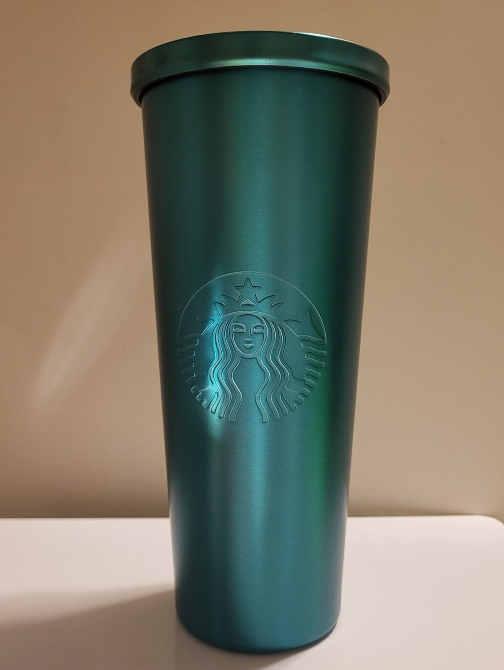 Vintage 2015 Starbucks Matte Green Stainless Steel Venti Tumbler 24oz Cup & Lid